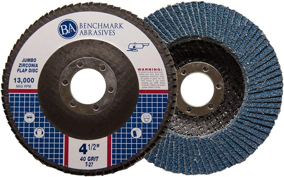 Benchmark Abrasives 4.5" x 7/8" Premium High Density Jumbo Zirconia Type 27 Flap Disc 40 Grit - 10 Pack : Industrial & Scientific