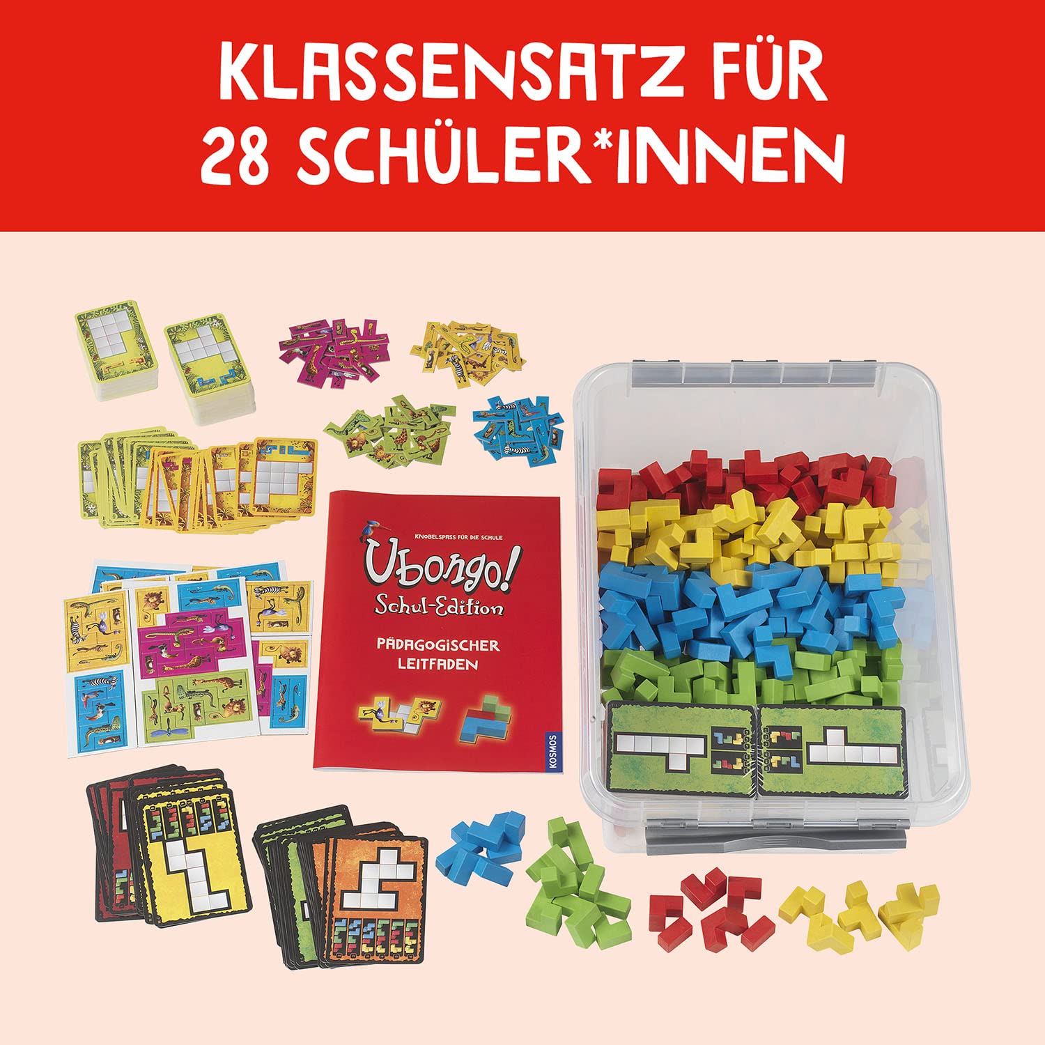 Kosmos ‎682880 Ubongo - Schuledition, Klassensatz für 28 Kinder, Klassenstufe 1-6., für Schülerinnen und Schüler ab 6 Jahre, spielerisch Mathe Lernen, geometrische Formen, räumliches Denken