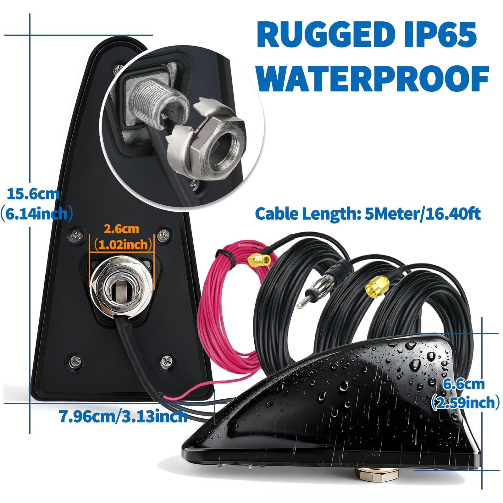 Bingfu Antenna Auto Pinna di Squalo AutoRadio FM AM DAB & GPS BeiDou GNSS | LNA 28dB, Ampia Tensione 9-16V, Impermeabile IP65, SMA SMB DIN, per Navigazione e Radio Digitale Camion Camper Furgone, Nero
