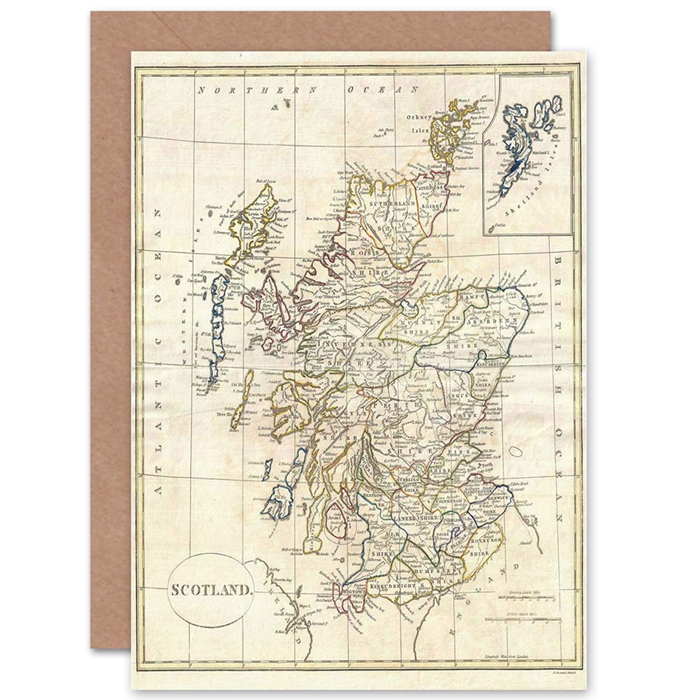 Wee Blue Coo 1799 CLEMENT CRUTTWELL MAP SCOTLAND BIRTHDAY BLANK GREETINGS CARD