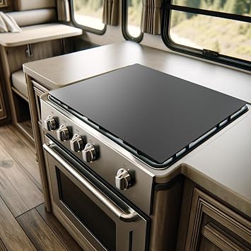 Safoner Aluminum RV Stove Top Cover & Gas Burner Board - Dual Non-Slip Design, Essential Camper Kitchen Accessory for Space Optimization, RV Noodle Board Stove Cover - 19.6" x 17"