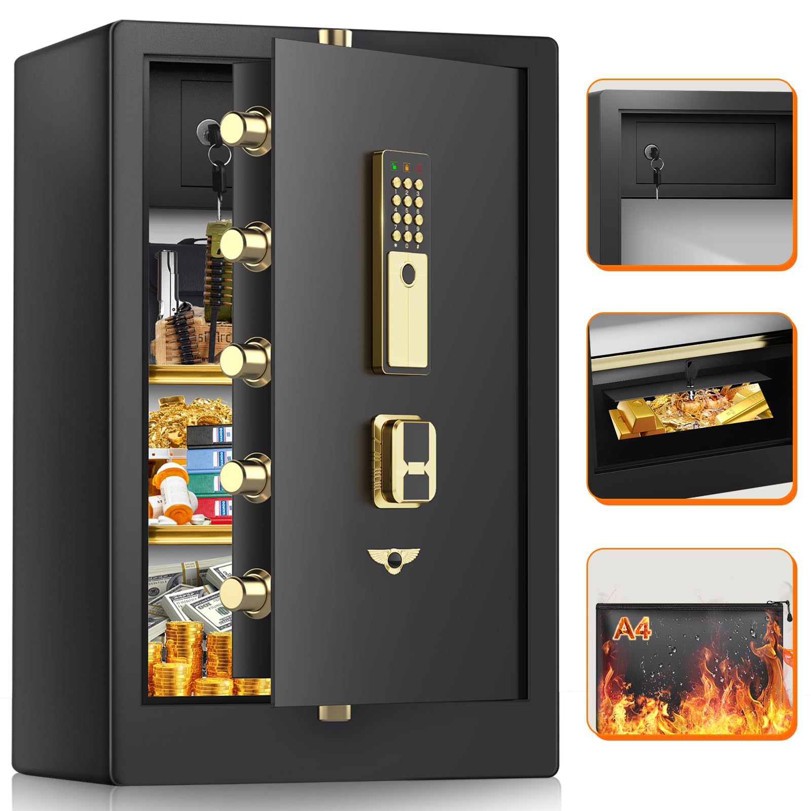 8 6 Cuft Extra Large Home Safe with Fireproof Waterproof Bag Heavy-Duty Security Safe Box with Electronic Keypad