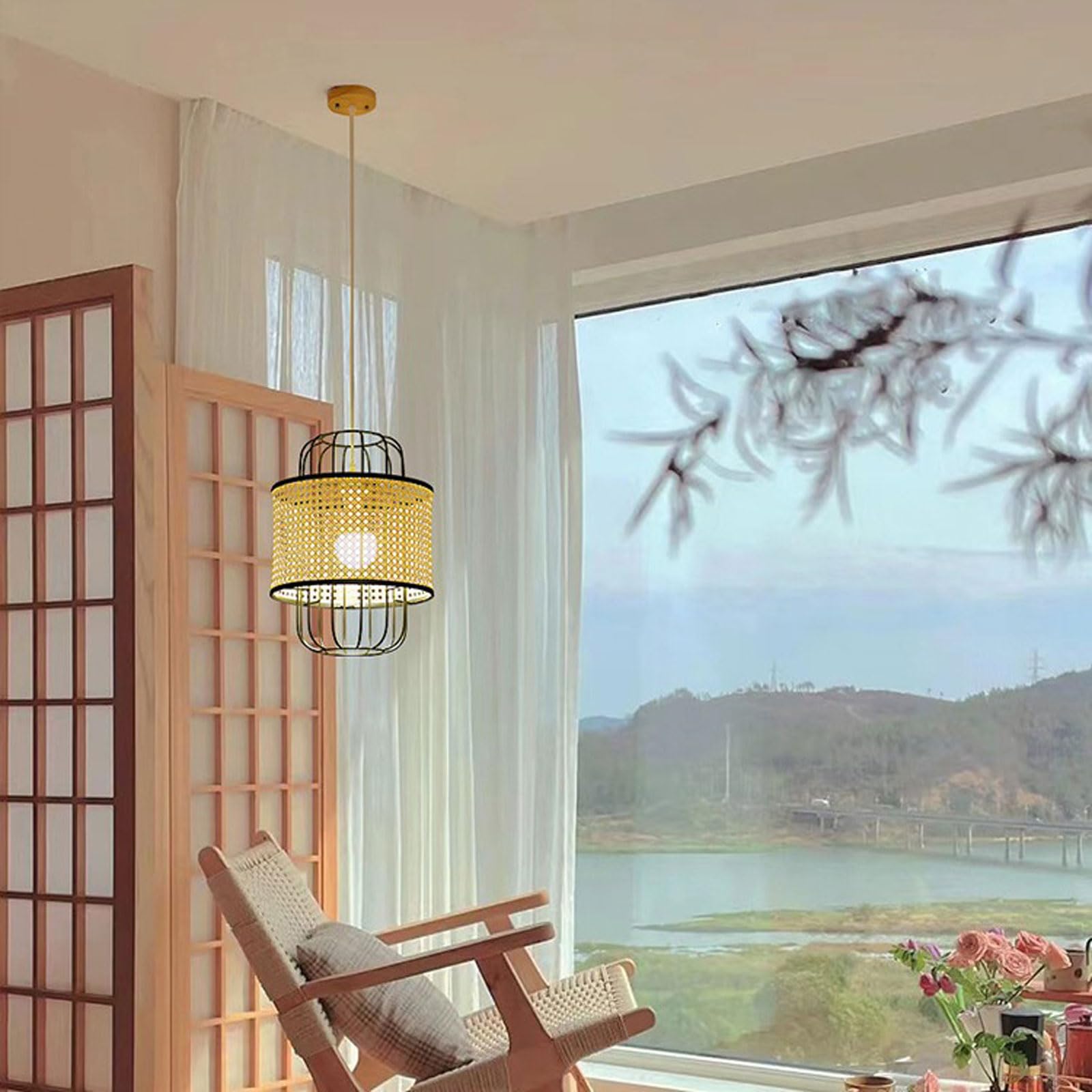 Lámpara colgante minimalista de ratán para dormitorio, metal para isla de cocina, casquillo E26, cabezal único ajustable, lámpara de araña para sala de estar, adecuada para áreas de fregadero