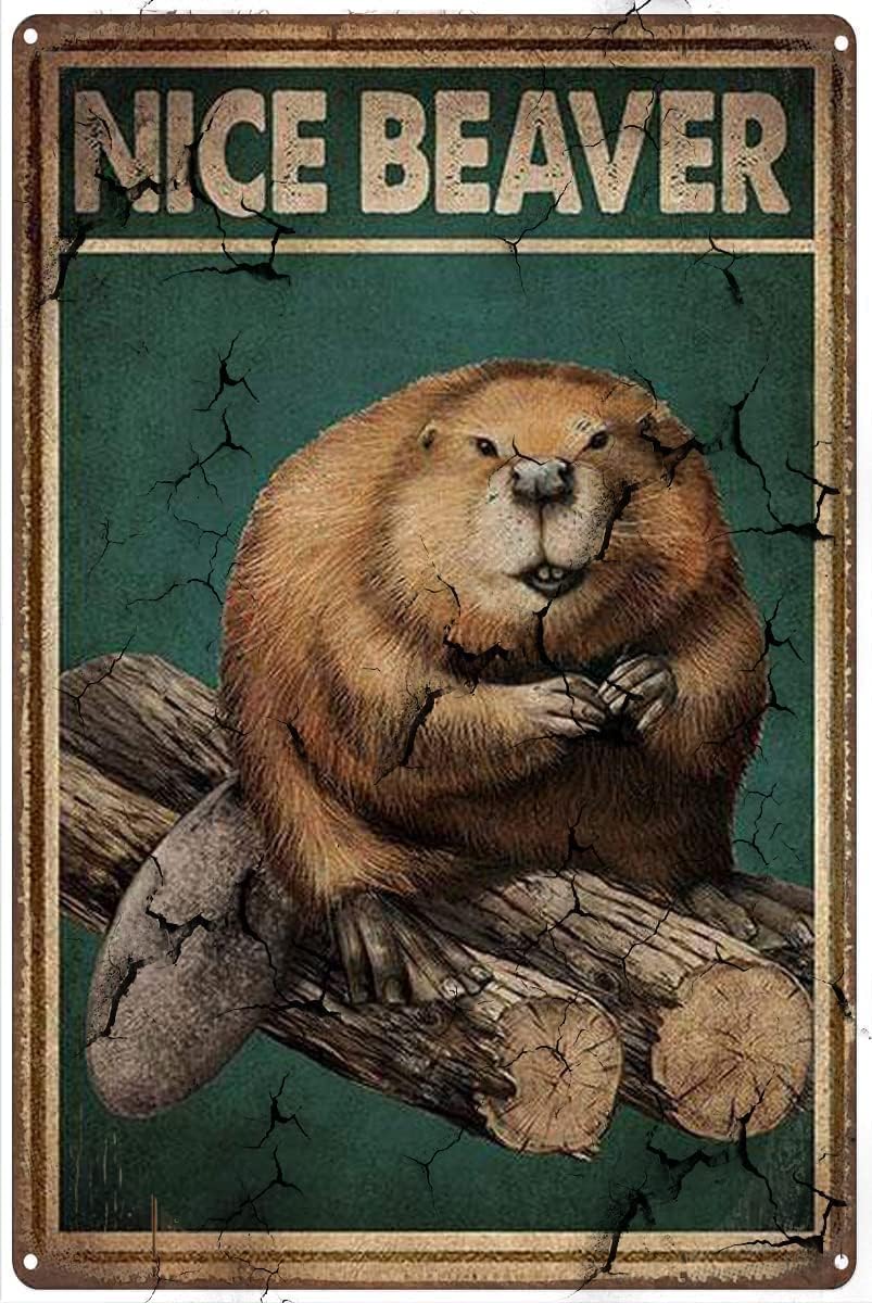 Kisoyo Beaver And Wood Nice Beaver Vintage Style Tin Sign Metal Sign Metal Decor Wall Sign Wall Poster Wall Decor Door Plaque Tin Sign 12X16 Inch