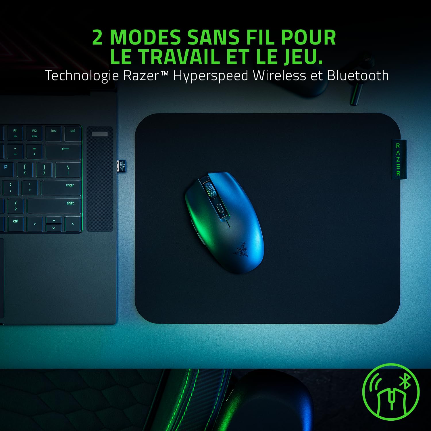 Razer Orochi V2 - Souris Gaming sans Fil avec Jusqu'à 950 Heures d'Autonomie (Design Ultra-léger, sans Fil HyperSpeed & Bluetooth, Interrupteur de Souris Mécanique 2e Gen) Noir