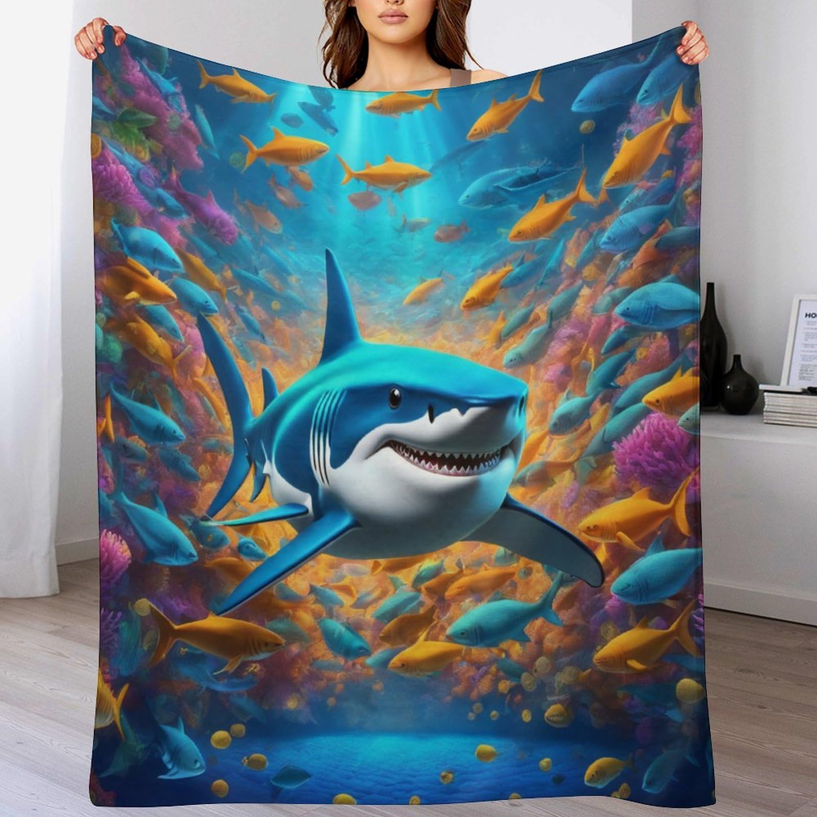 Couverture requin flannel chaude pour canapé salon et lit 180x200cm