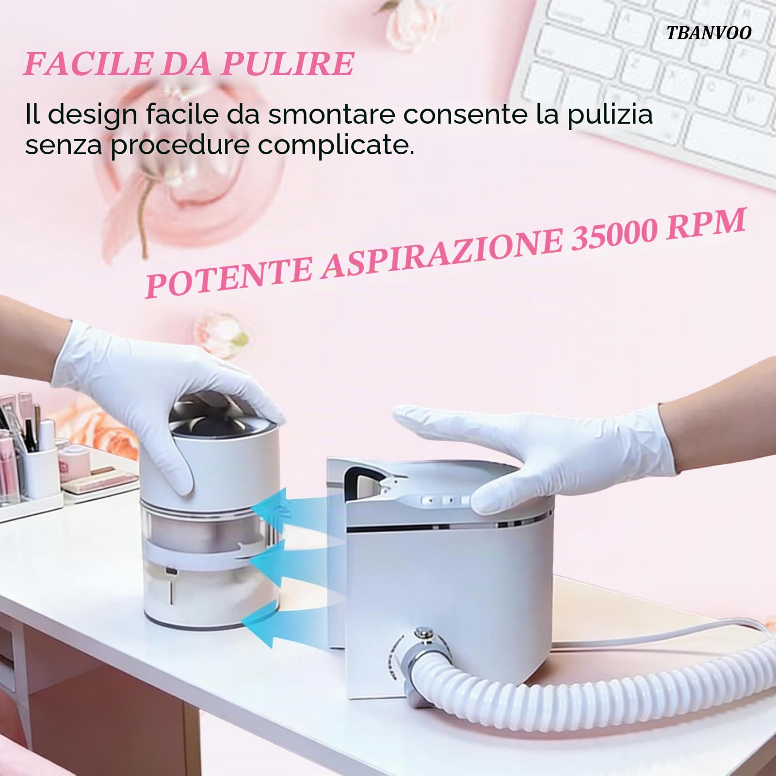Aspirapolvere Professionale per Polvere da Unghie con Aspiratore Incorporato, Motore Brushless a Basso Rumore (≤68dB), modalità Regolabili per Uso in Salon Spa e Domestico