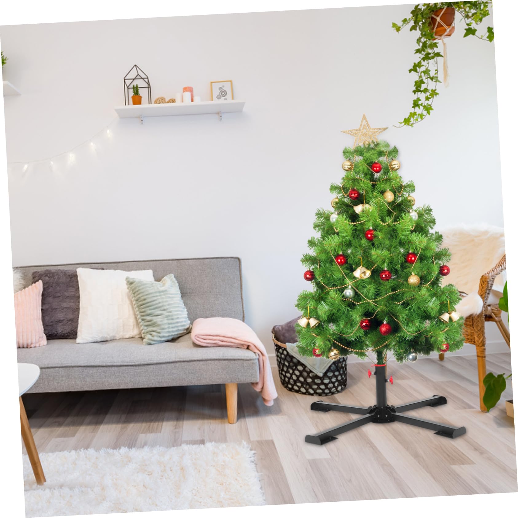 Soporte de Árbol de Navidad Negro de Acero Inoxidable, Base Plegable
