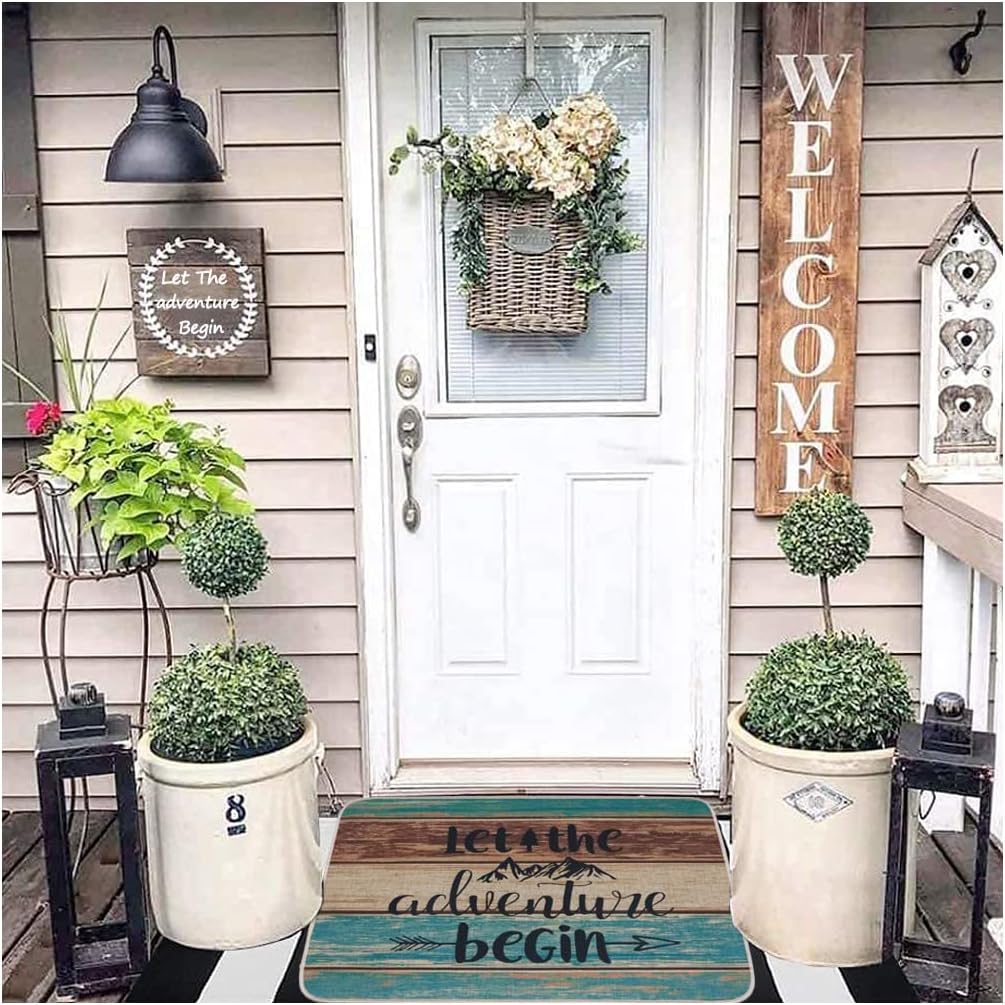 Welcome Mats for Front Door Farmhouse Camper Door Mat Trailer RV Floor Mats Let The Adventure Begin Camping Doormat Non Slip Rubber Entrance Rug for Indoor Outdoor 17x28 inch