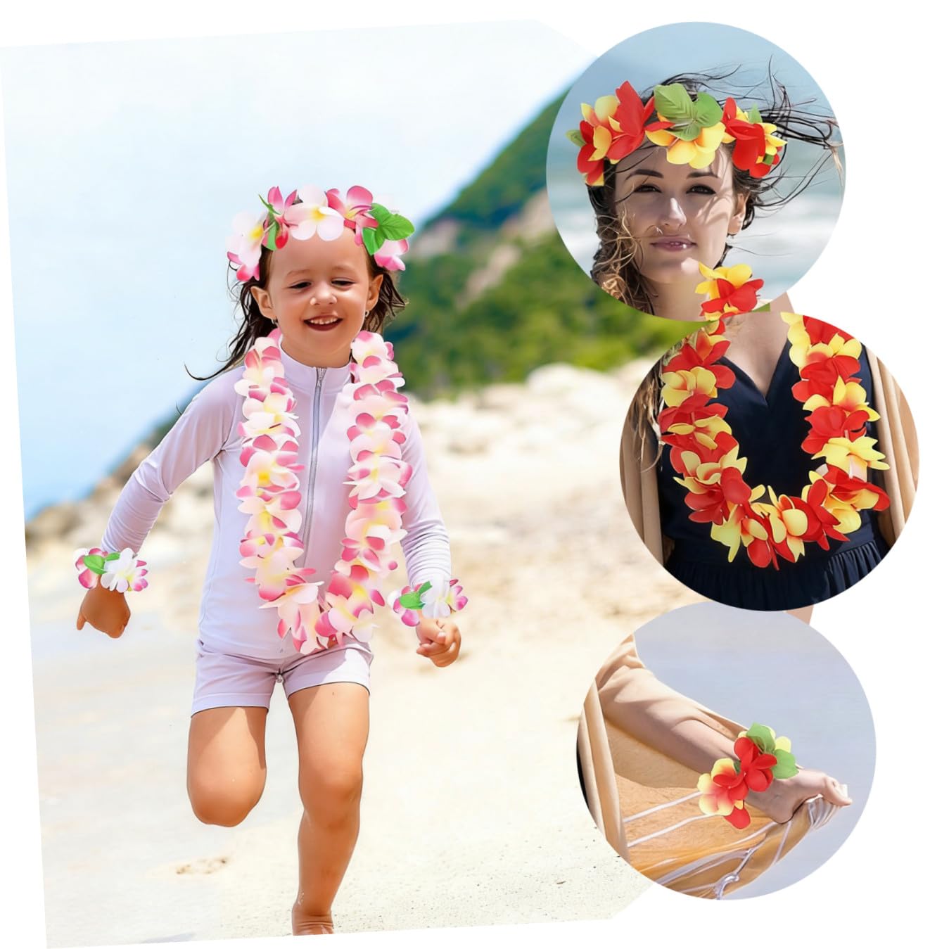 NUOBESTY Collar Hawaiano Muñequera 1 set de Hawaii Party Favors Hawaii Diadema Collar de flores Set Hawaii Decoraciones Decoración de guirnaldas Pinzas Pelo Decoraciones