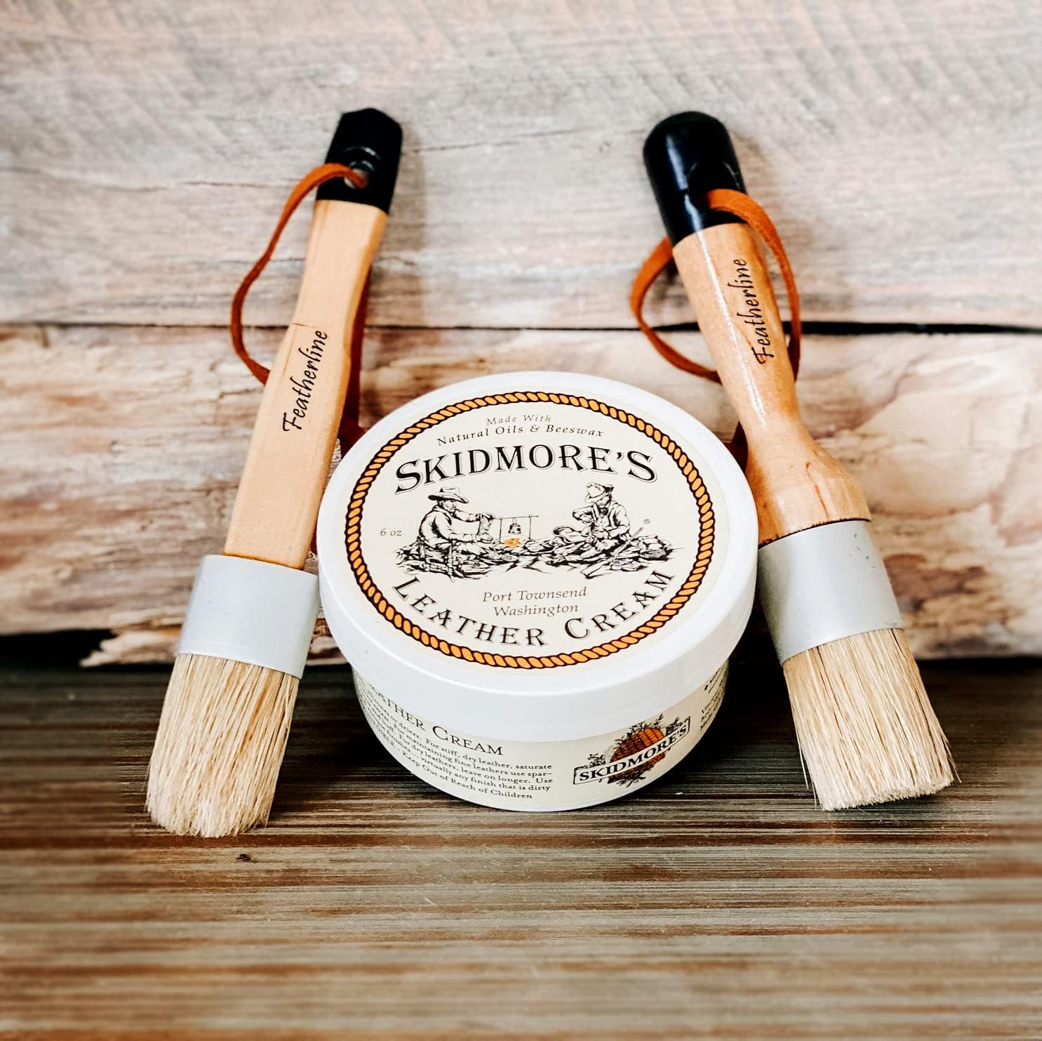 Skidmore's Leather Cream + Featherline Applicator Brushes + Surface Protection Mess Mat