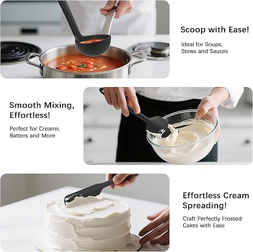 Miniatura 4 de Coukre Juego de utensilios de cocina de silicona con soporte, resistentes al calor, herramientas de cocina de grado alimenticio, espátula, cuchara y