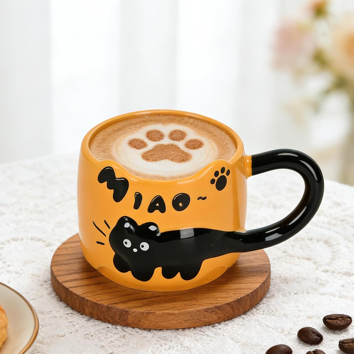 Naughty cat coffee Mugs,Cute funny Mug For Women, 380ml Unique Ceramic Coffee Tea Cups, Office Mug Gift 12.85oz/380ml (Sunset Orange) - Image 8