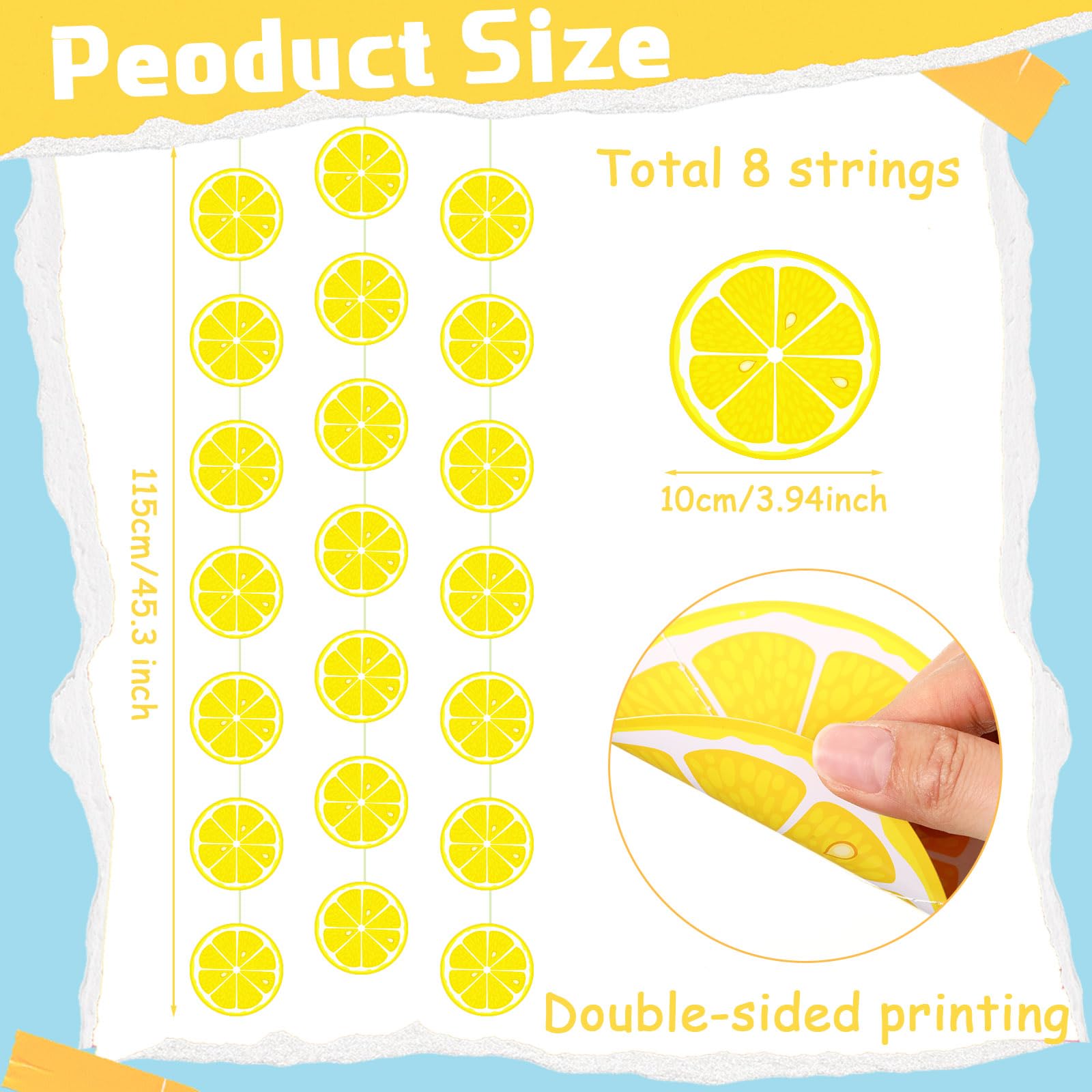 Duraaamo 8 Packs Lemon Party Banner Decorations Lemon Paper Garland Summer Paper Hanging Cutouts Summer Fruit Theme Banners for Wedding Birthday Baby Shower Party Supplies Decoration