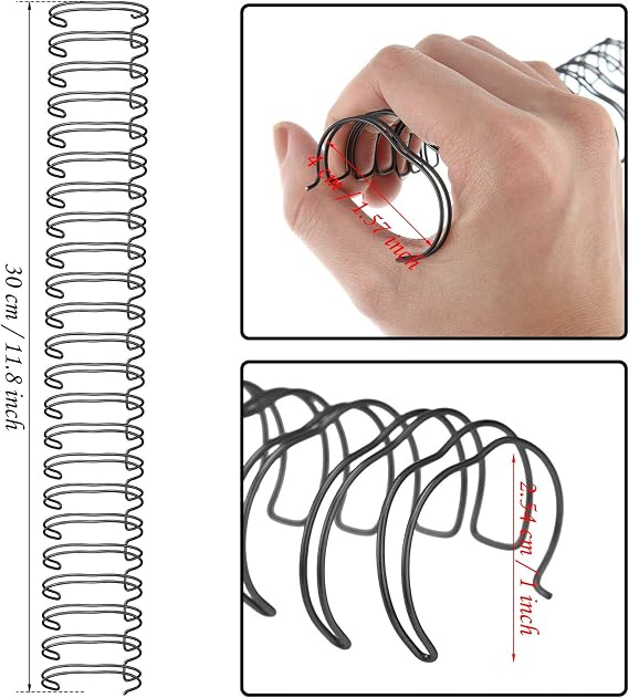 Zonon 6 Pieces Binding Wire Twin Loop Spines Double Loop Binding Wire 1 Inch Cinch Diameter 23 Holes for Teacher Student Document Notebook Making(Black)