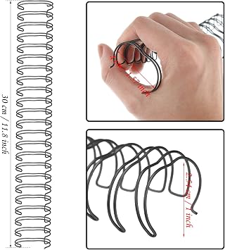 Zonon 6 Pieces Binding Wire Twin Loop Spines Double Loop Binding Wire 1 Inch Cinch Diameter 23 Holes for Teacher Student Document Notebook Making(Black)