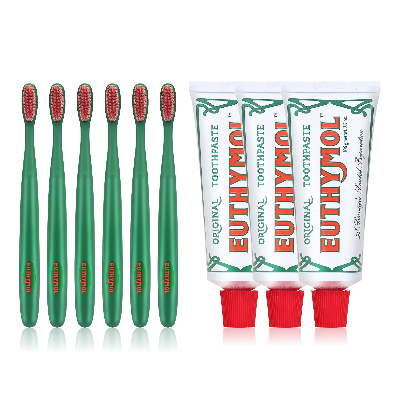 Original Toothpaste Pack of 3 and Regular Toothbrush Pack of 6 for Sensitive Teeth & Gum. Bad Breath, Cavity Prevention, Gentle, Quick Cleaning.