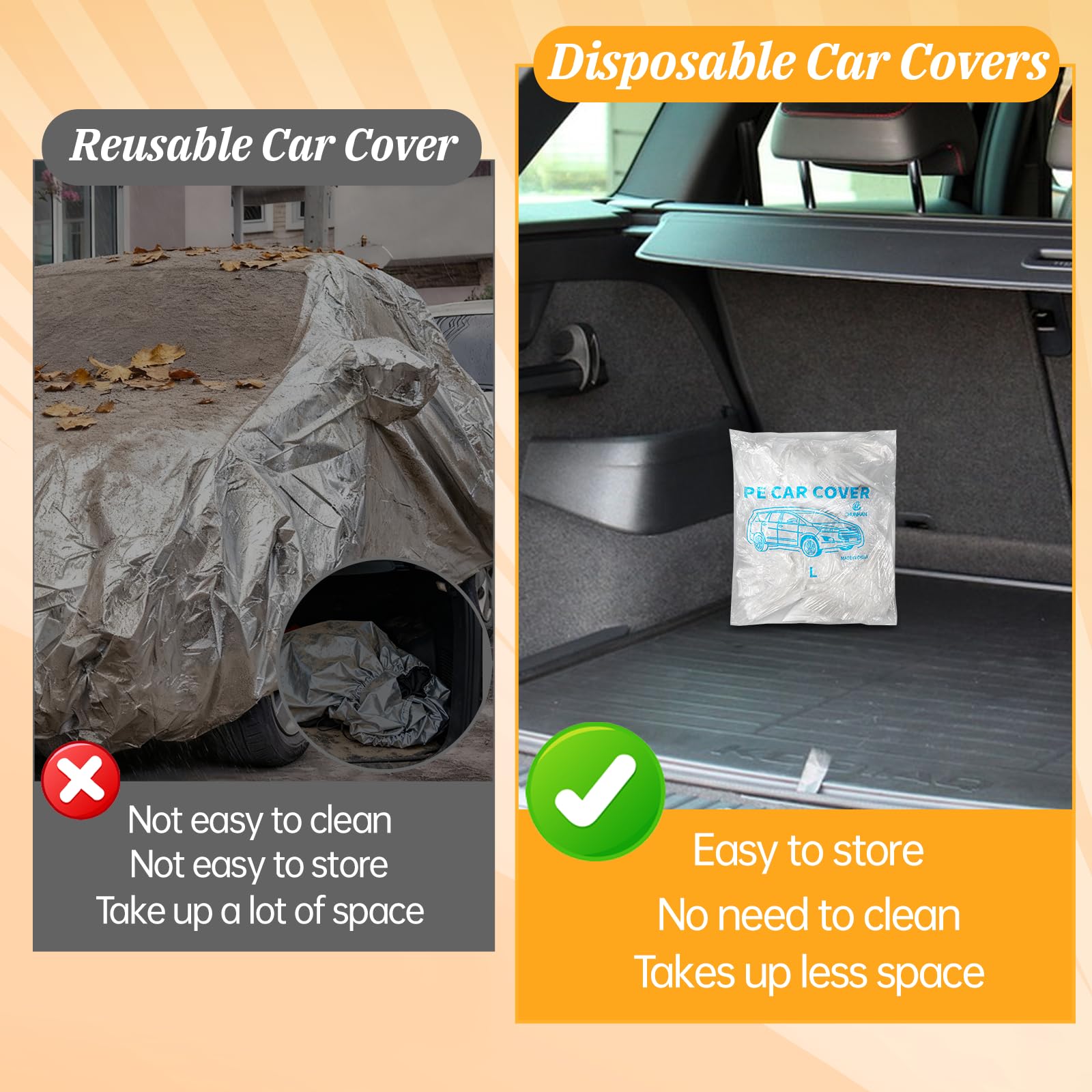 SHENLIU 4 Pack Disposable Car Covers Clear Plastic Car Cover Universal Rain Dust Garage Cover with Elastic Band — view 4