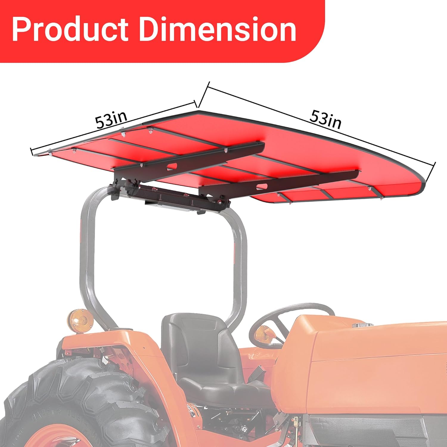 Tredre Red Tractor Canopy for ROPS 53-3/8" X 53-3/8", Tractor Shade Canopy Roof for Tractor and Mowers, Non-Fading High-Density Thermoplastic (Will Add About 4'' to The Height of The Tractor)