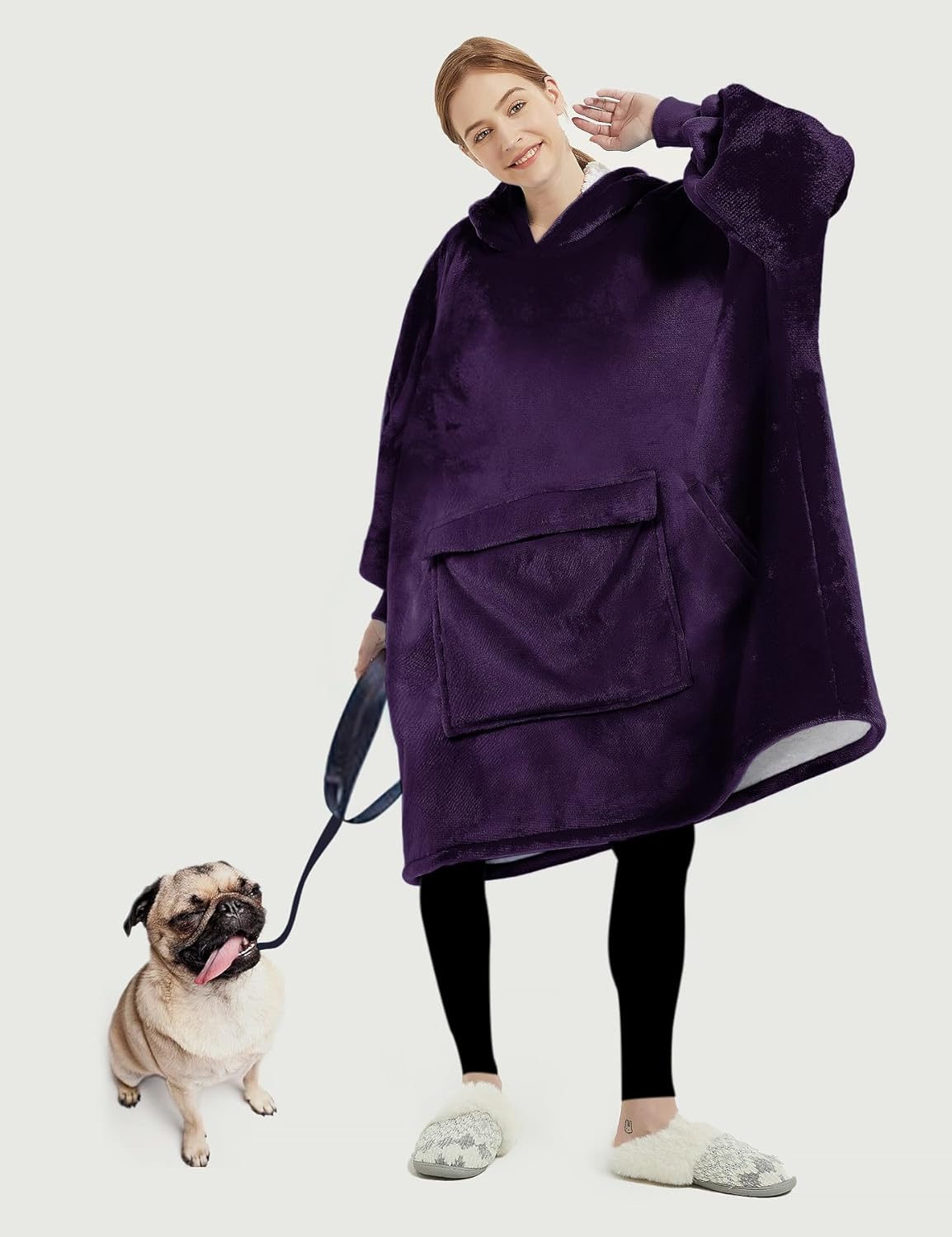 Lzzidou Oversized Blanket Hoodie for Women, Two Layers Cozy Flannel Sherpa Wearable Blanket Sweatshirt Adult - Image 3