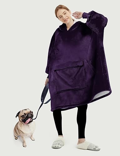 Miniatura 3 de Lzzidou Manta de gran tamaño con capucha para mujer, dos capas de franela acogedora Sherpa manta sudadera para adultos