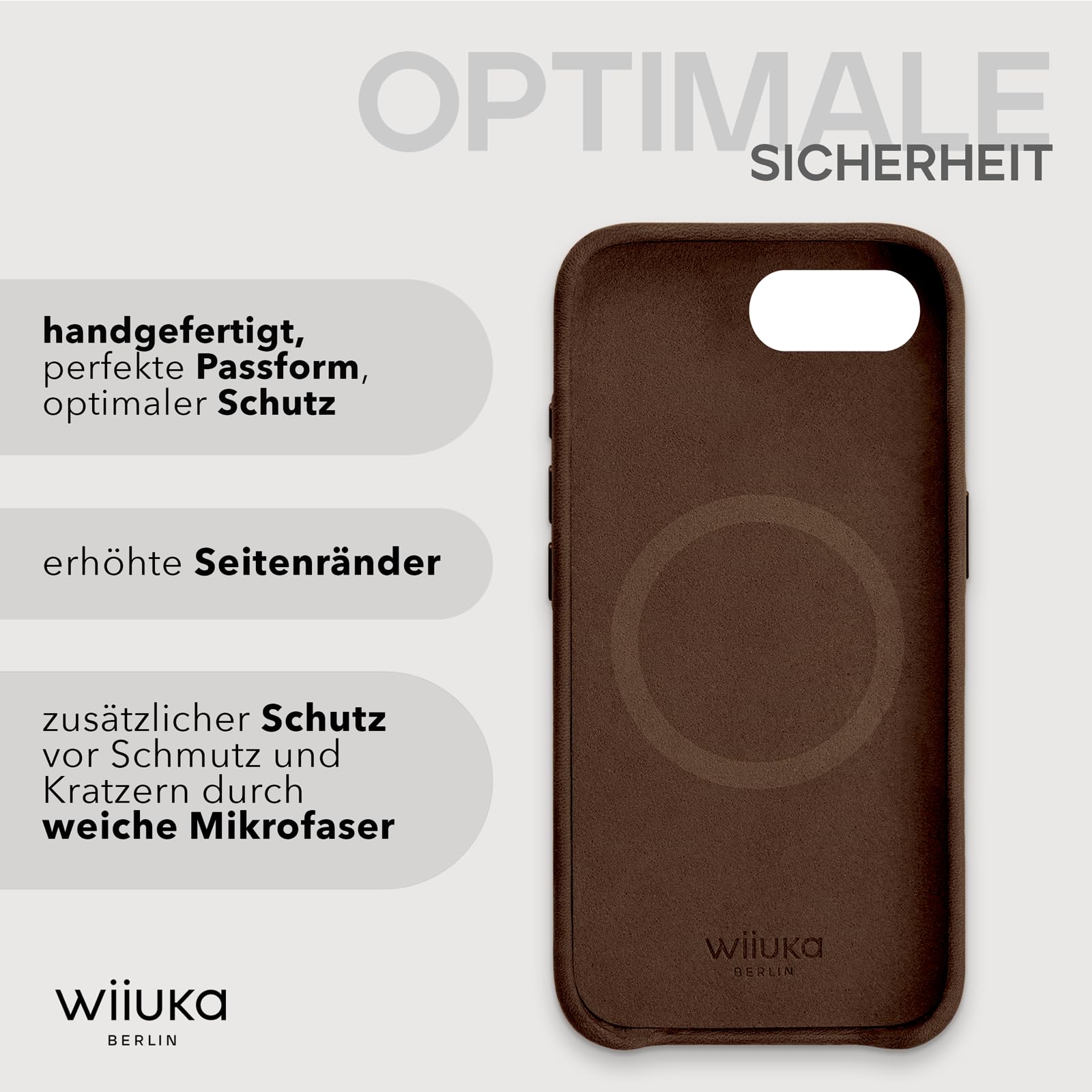 WIIUKA Funda para iPhone 16e, piel de Alemania, funda de piel extrafina, funda premium para teléfono móvil, funda Qi, marrón vintage