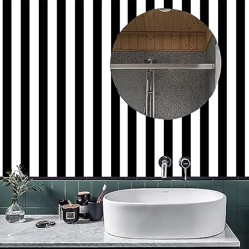 Miniatura 3 de Amiya Revestimiento de pared autoadhesivo con rayas blancas y negras, resistente al agua, fácil de limpiar, mejora la decoración de tu hogar, sala