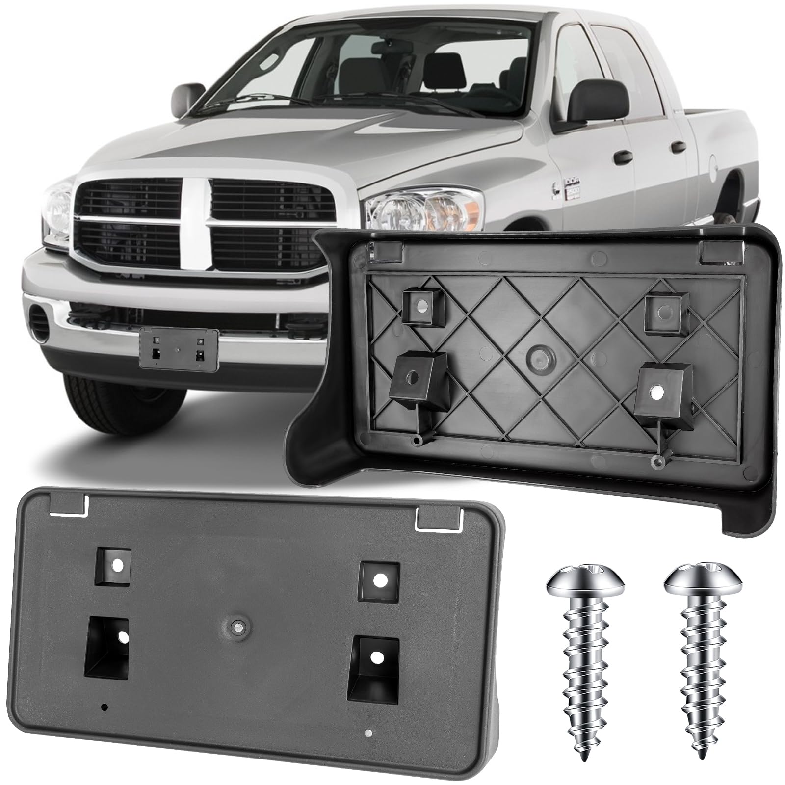 Jogscay License Plate Bracket Accessories for Dodge Ram 1500 2003-2008, for Ram 2500 3500 2004-2009, Front Bumper License Plate Holder Replacement Frame Black Mount