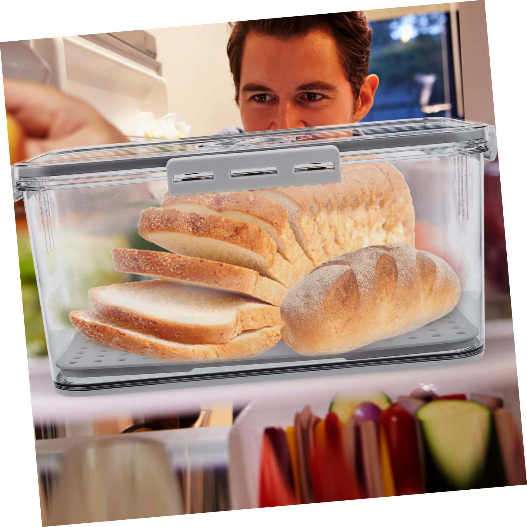 PRETYZOOM Kunststoff Aufbewahrungsbox mit dichtem Verschluss und Abtropfschale lebensmittelechter Frischhaltebehälter für Brot und Obst in Küche oder Schrank