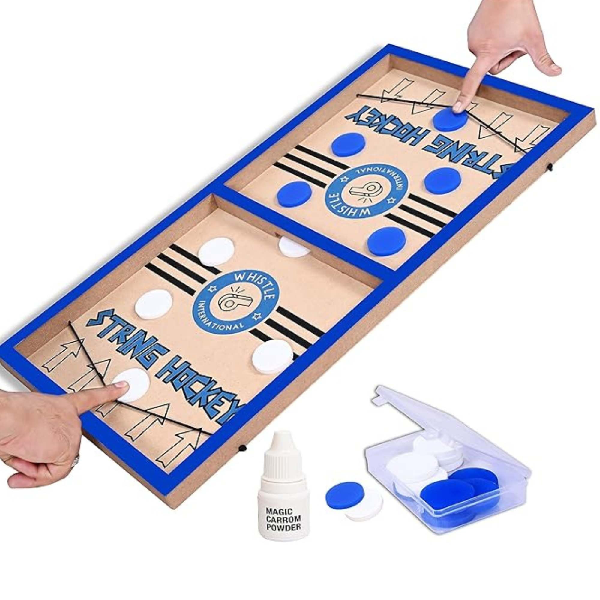 Large Size Fastest Finger First String Hockey Sling Puck Indoor Board Games & Toys for Kids Children Adults & Family. (Deep Blue) 60L x 30W-image-22