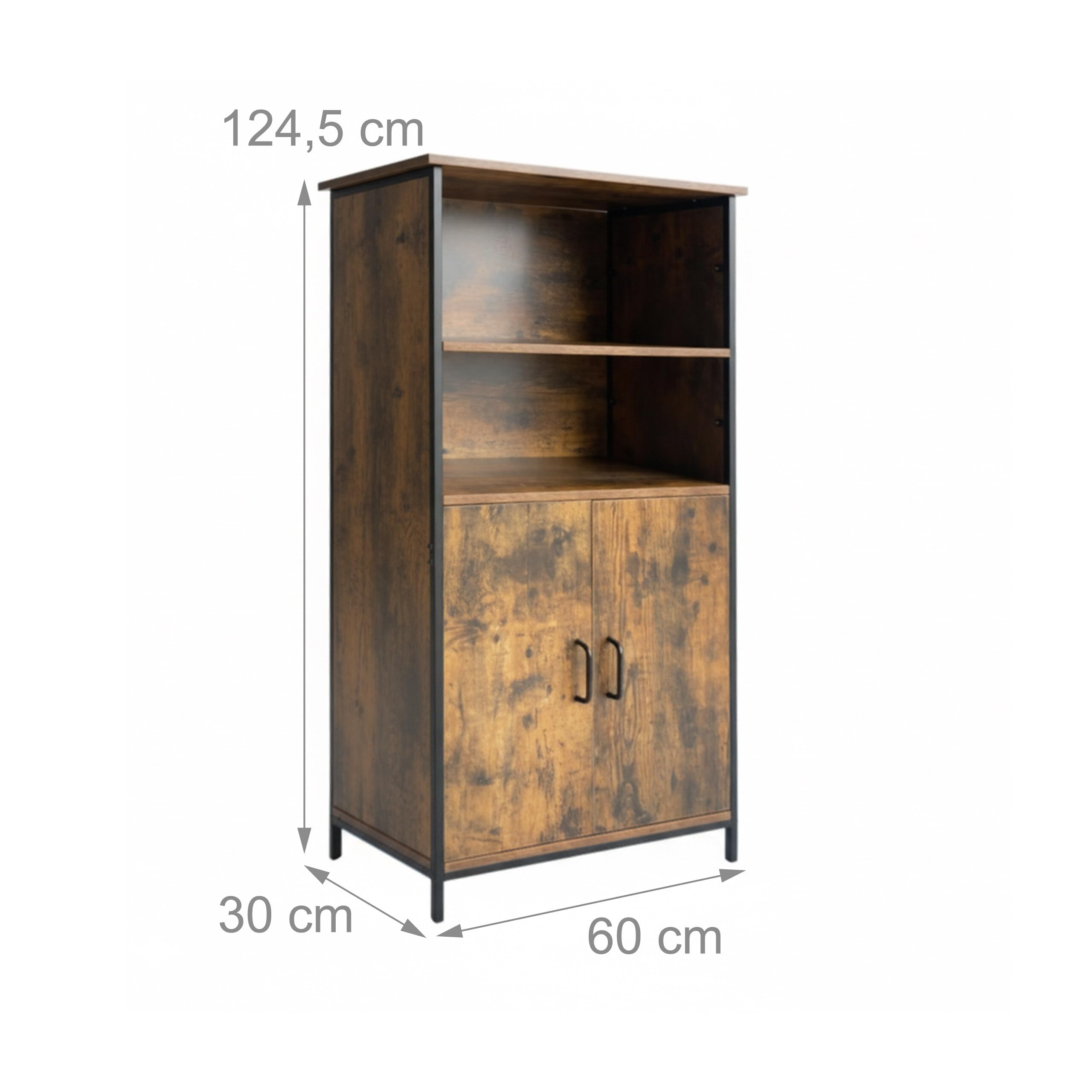Armadio da Cucina Relaxdays, Stile Industriale, scaffale con Ante, HLP: 124,5 x 60 x 35 cm, Mobile Vintage, Marrone