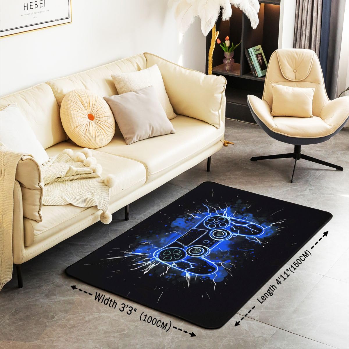 Loussiesd Dywan dla gracza 150 x 200 cm gamingowa wewnętrzna mata podłogowa dla dzieci chłopców dziewcząt nastolatków dekoracja pokoju gier wystrój dywan nowoczesny kontroler konsoli do gier niebieski