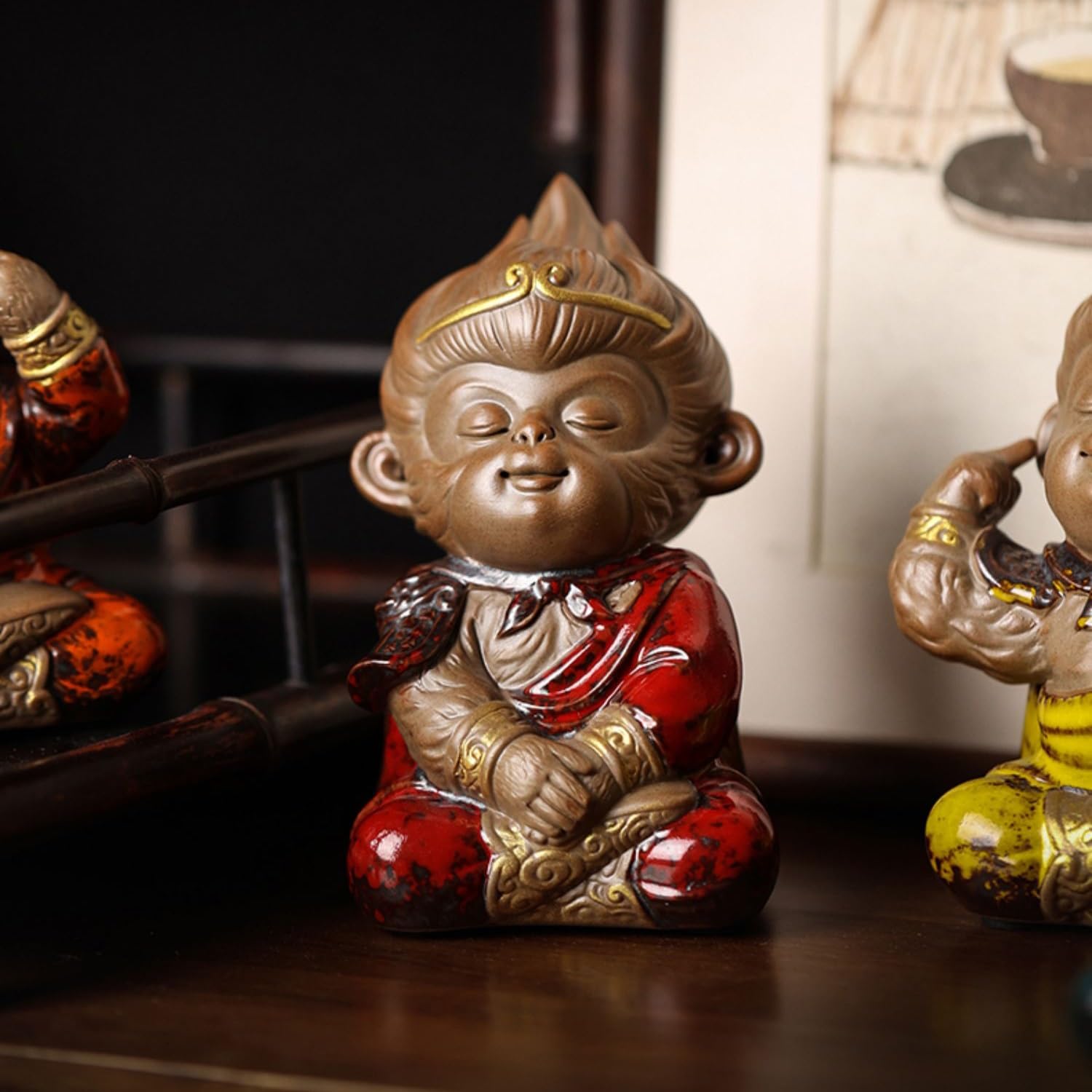 figurki zwierzątek， Zestaw 4 zabawnych figurek w kształcie małpy, ceramiczny zestaw do herbaty, akcesoria do rękodzieła, dekoracja stołu