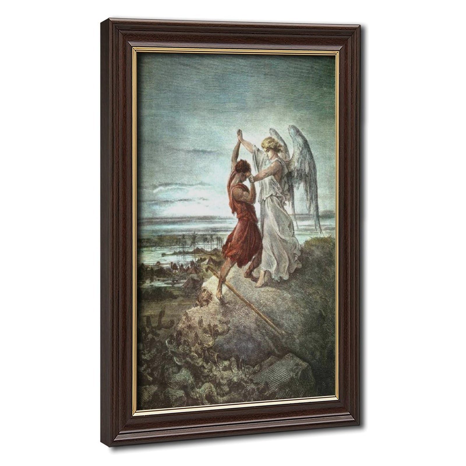 WCYB Gustave Dore Jacob Wrestling With The Angel in Color Posters Prints Canvas Deco Paintings Wall Art Hangable Frame 8" L X 12" W