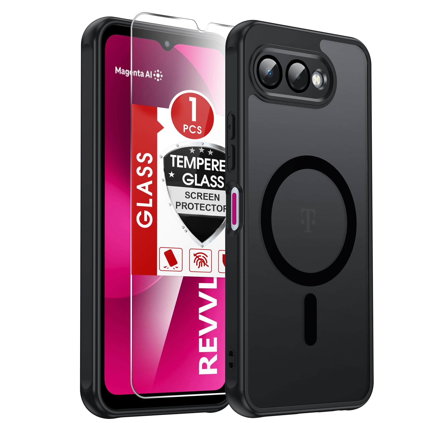 Photo 1 of LeYi Compatible for Revvl-8 Phone Case Strong Magnetic Translucent, Black