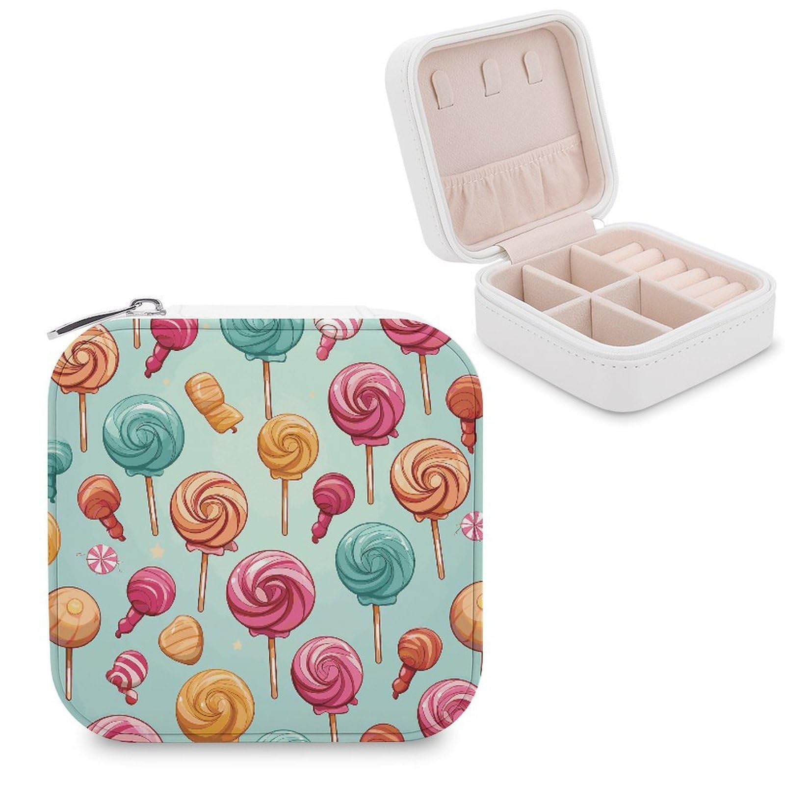 JTREHY Candy Jewelry Box Personalized PU Jewelry Box Exquisite Jewelrys Organizer Case Small Portable Jewellery Storage Holder for Rings Earrings Necklaces Gifts