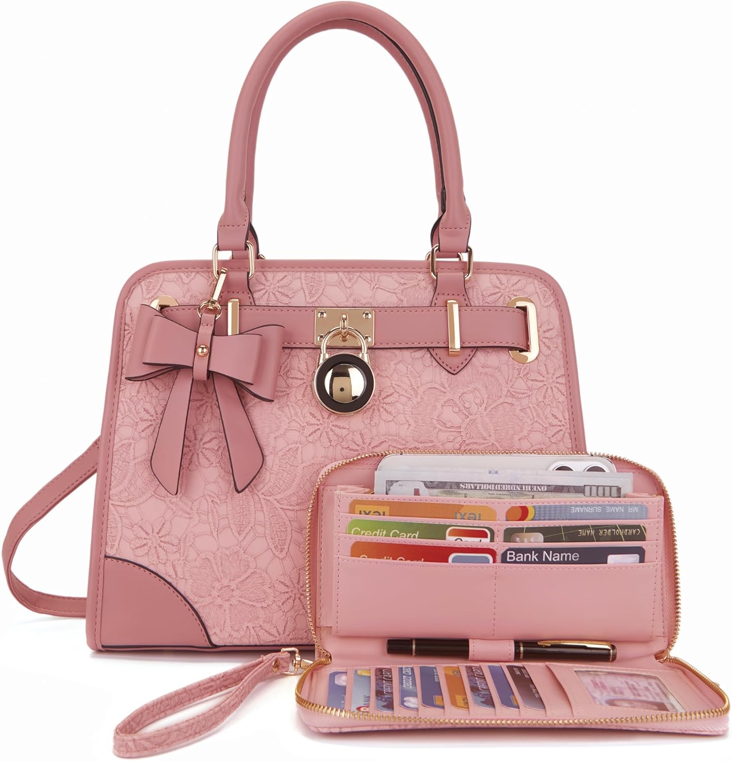 Qiyuer Medium Handbags For Women Vegan Leather Purses Set Satchel Tote Bags With Matching Wallet 2pcs - Image 6