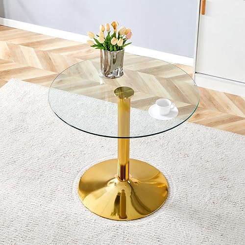 Miniatura 10 de Mesa de comedor de cristal de 40 pulgadas, mesa de comedor redonda con vidrio templado de 0.3 pulgadas y patas de metal cromado, fácil de limpiar,