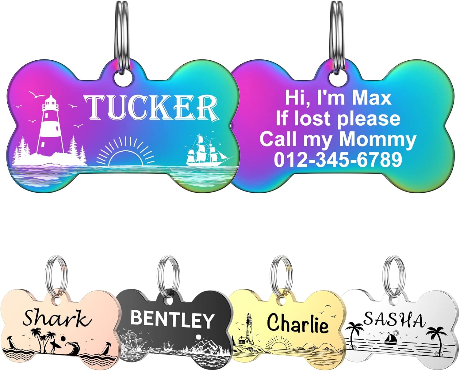 Dog Tags Engraved for Pets YEHANTI Seaside Theme