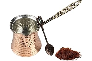 Turk Cezve Turkish Coffee Pot Set of 2, Copper Kettle and Spoon...