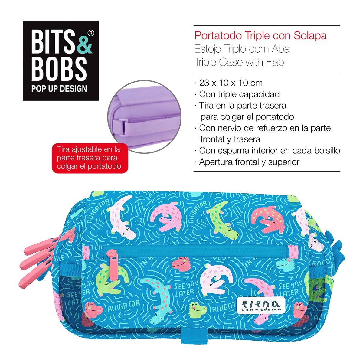 Astuccio Portapenne Triplo Scomparto - Organizer Scuola Con Cerniere, 23x10cm Multicolore - Foto 10