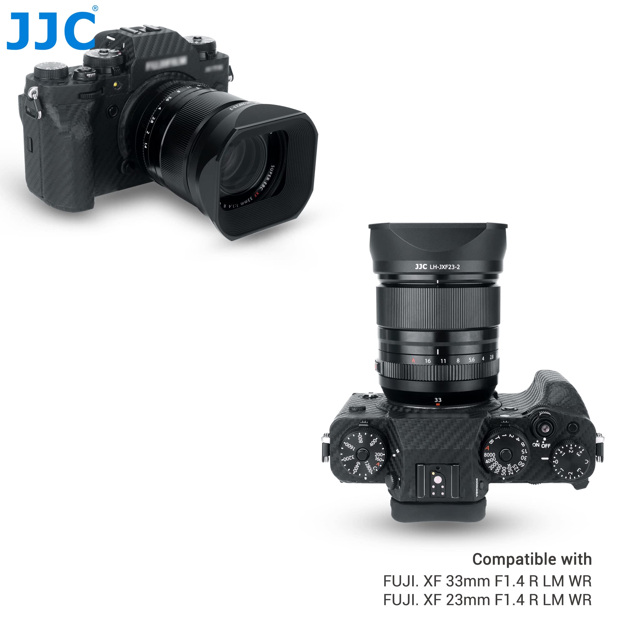 (58mm) JJC Copriobiettivo e Paraluce per Obiettivo Fotografico Fujifilm XF 23mm F1.4 R LM WR & XF 33mm F1.4 R LM WR Sostituisce Fuji LH-XF23 II/LH-XF23-2 con Chiusura a Scorrimento