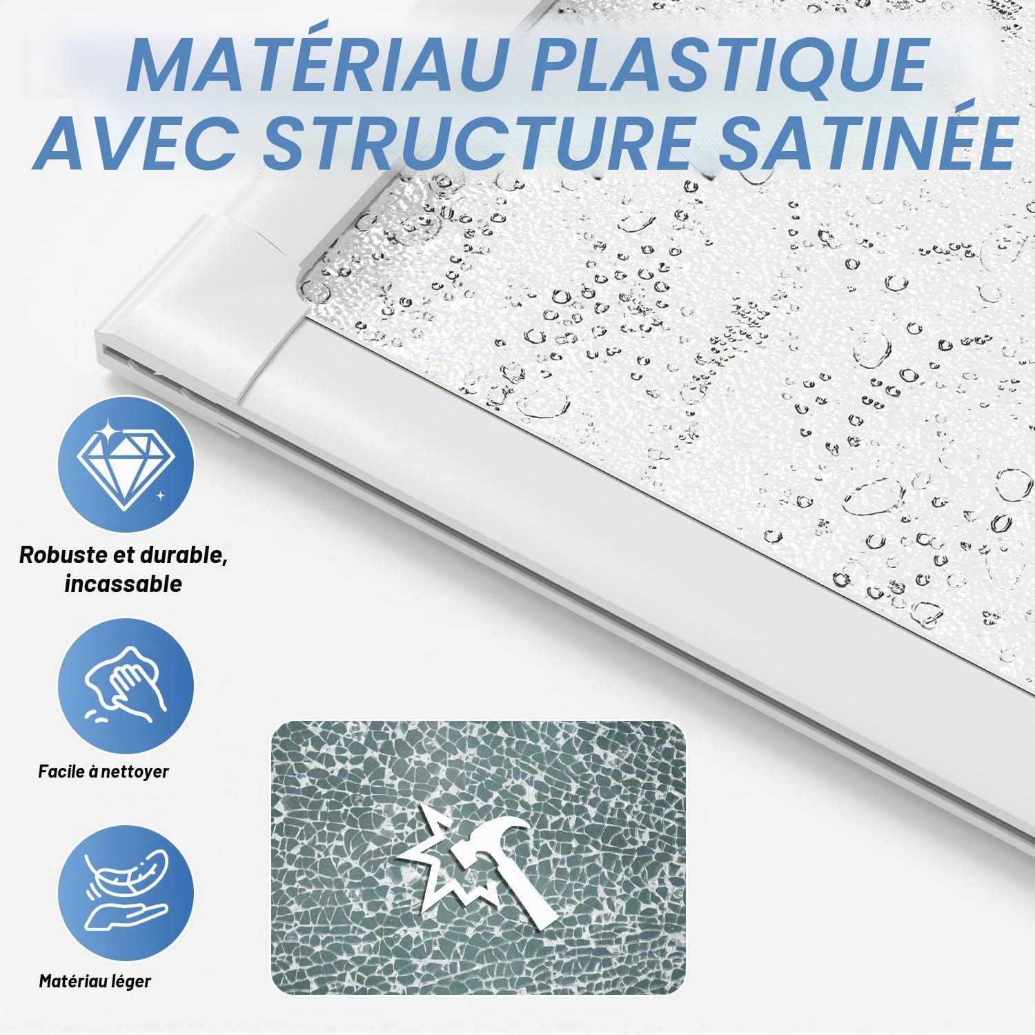 Paroi de douche pour baignoire 100×140 cm, 2 pièces pliables en plastique PS incassable, paroi de douche avec cadre en aluminium blanc, accessoire de baignoire avec structure de gouttes comme