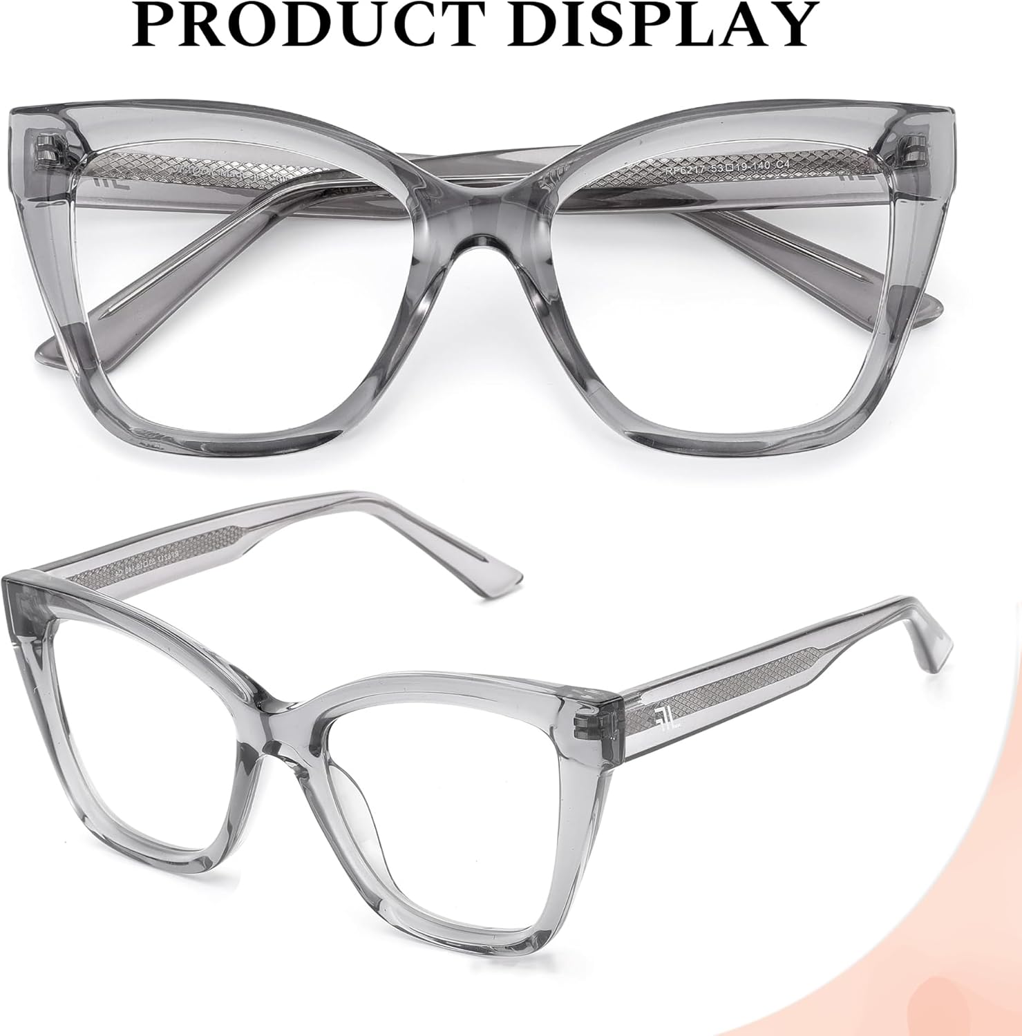 Women's Oversized Blue Light Blocking Glasses, Cat Eye Computer Gaming Glasses Anti Eyestrain & UV Glare RF6217 (Smoke Grey Cateye Frame) - Image 4
