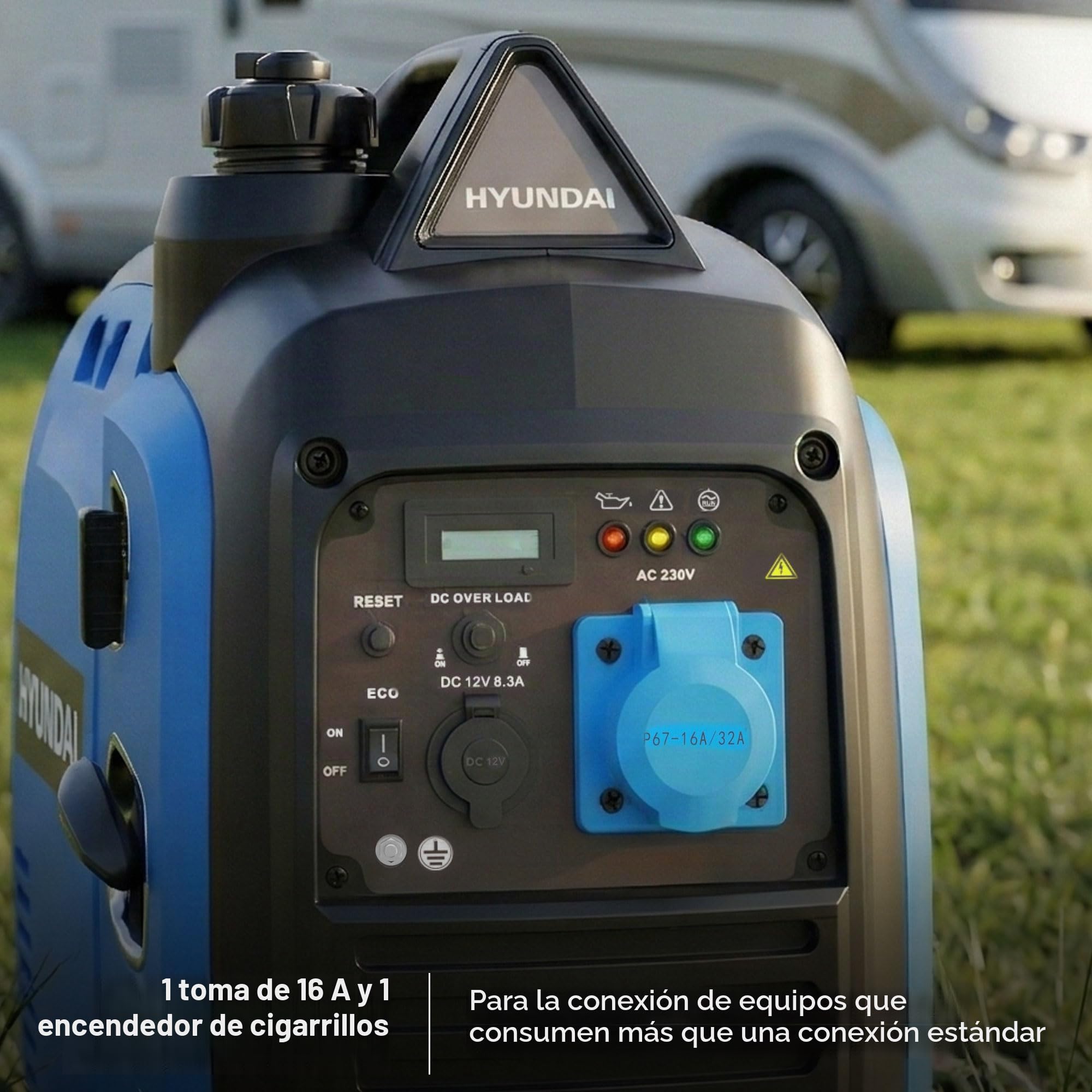 Hyundai - Grupo electrógeno inversor 3300 W/3 kW continuo, gasolina, silenciador, onda sinusoidal pura, toma 16 A, garantía de 3 años – HY3900Si-EU