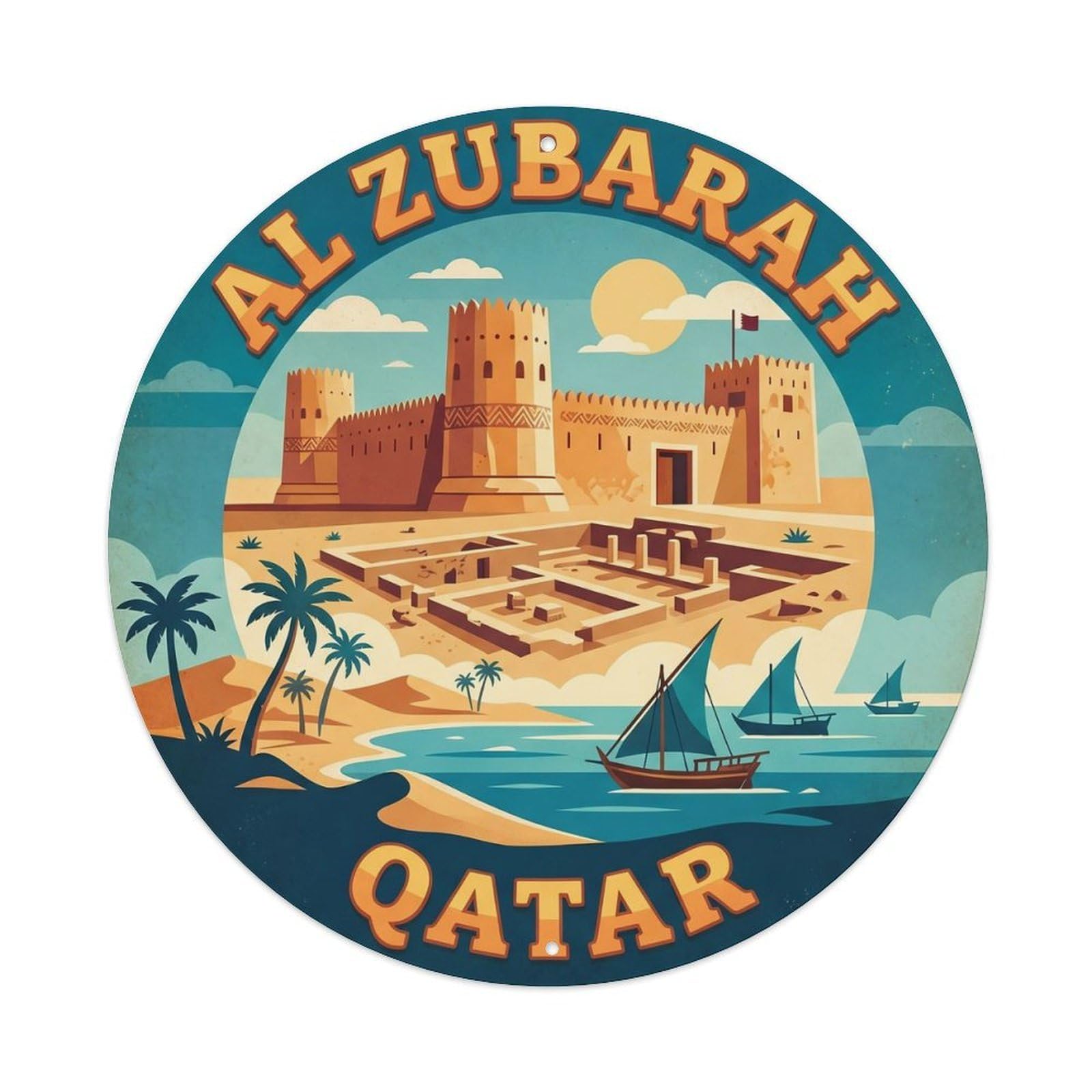 Vintage Travel Qatar Zubarah Fort Vintage Metal Tin Sign Plaque Wall Decor for Cafe, Club Bar, Office, Garden Metal Poster 8x8Inch