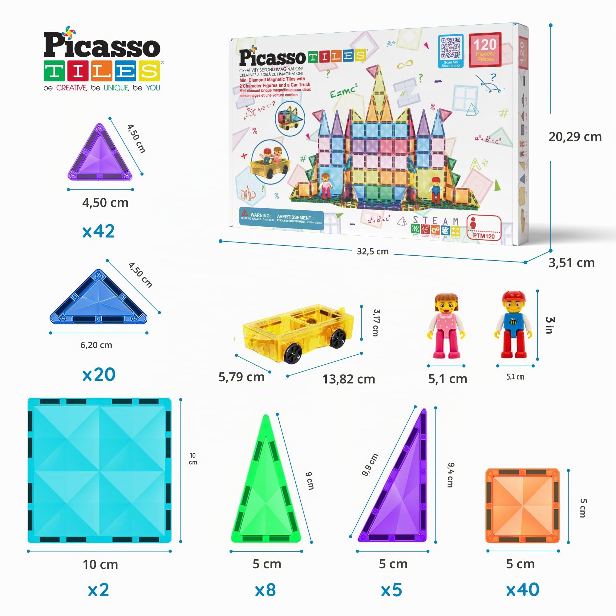 PicassoTiles 120 Teile Mini Magnetische Bausteine Spielzeug Set ab 3 Jahre