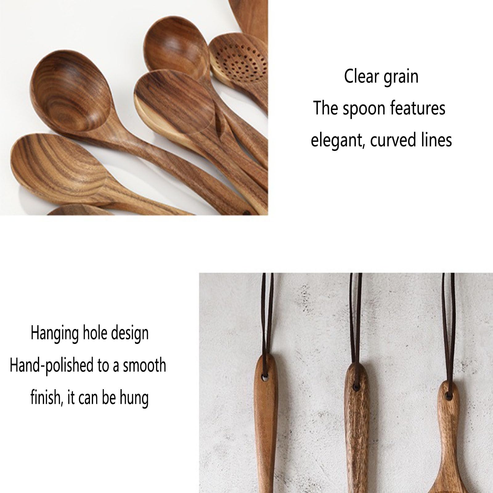 Küchenutensilien Holzspatel Set Mit Loch Küchenutensilien Set Holzlöffel Kochen Besteckhalter Kuechenhelfer Set Mit Pfannenwender,BPA-frei, Robust Kochbesteck Für Antihaft Pfannen 7 Teiliges