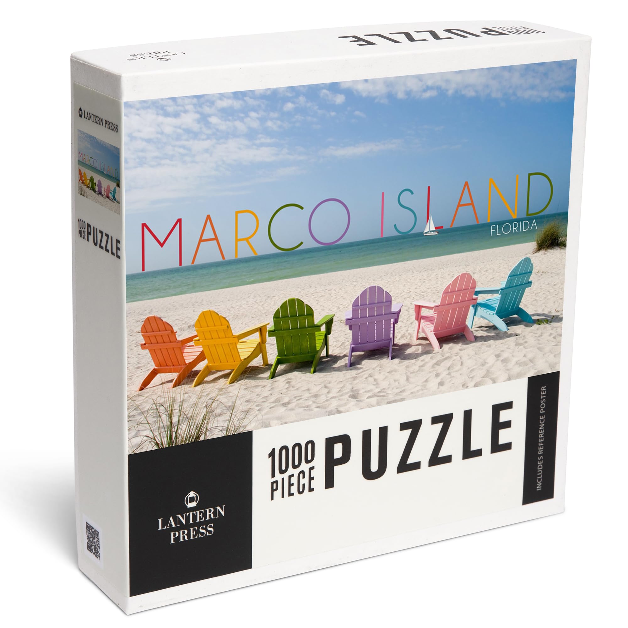 Lantern Press Marco Island, Florida, Colorful Beach Chairs 1000 Piece Jigsaw Puzzle for Adults, Made in USA with Reference Poster