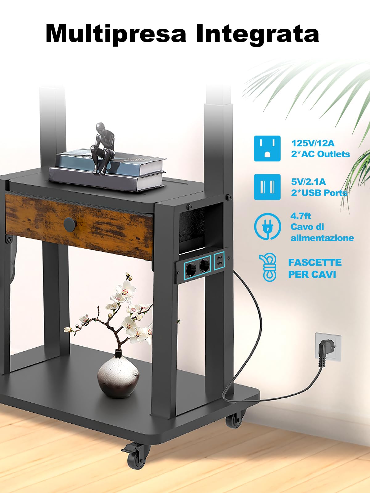 Supporto TV con cassetto in tessuto, per schermo piatto/curvo da 32"-75", fino a 200 libbre LCD/LED/OLED, carrello per TV mobile con ruote per casa ufficio all'aperto Max VESA 600 x 400 mm